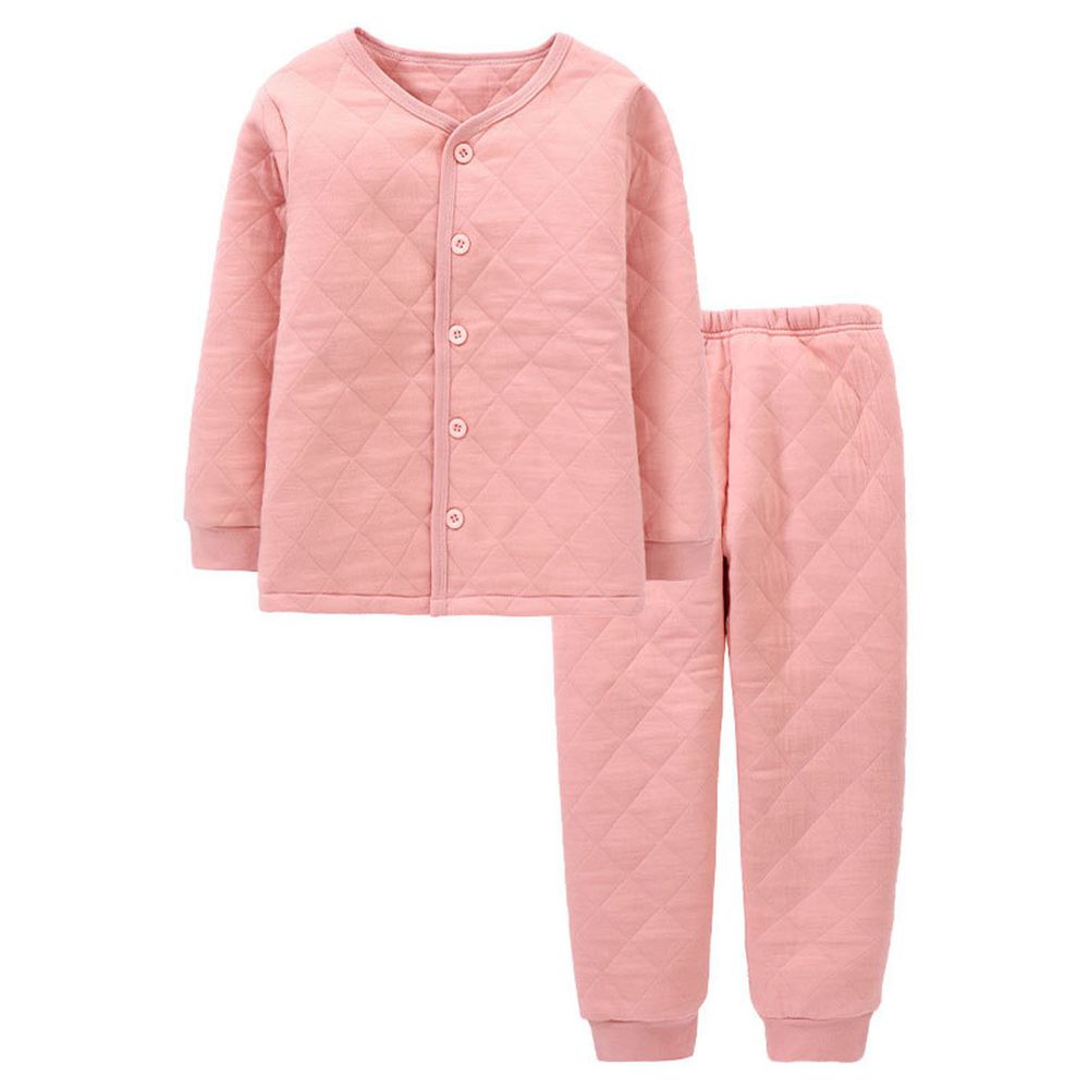 MAMDADKIDS - 空氣棉排扣家居服套裝-粉色