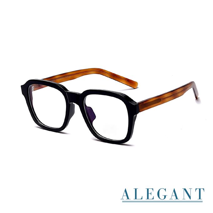 ALEGANT - 經典質感海曜黑威靈頓框插芯設計板材UV400濾藍光眼鏡