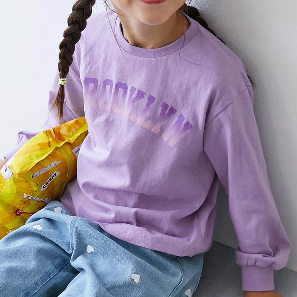 100%棉 定番女孩印花長袖上衣-BROOKLYN-羅蘭紫