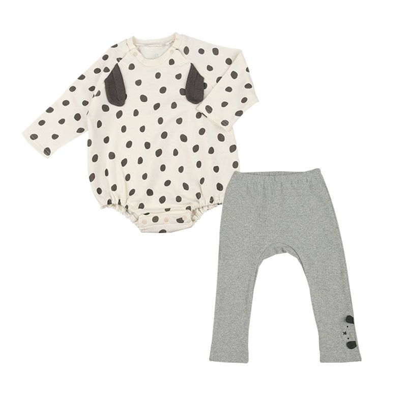 akachan honpo - 包屁衣+緊身褲-滿版印花-象牙白色