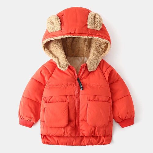 WELLKIDS - 加厚造型暖暖連帽外套-熊熊耳朵-紅色