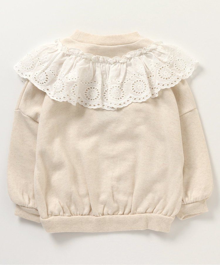 日本 BREEZE - V領蕾絲摺邊長袖上衣-薄荷