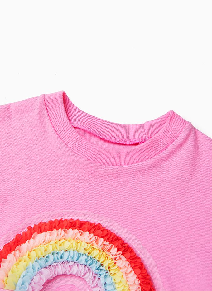 韓國 OZKIZ - 立體彩虹點綴圓領長袖上衣-粉