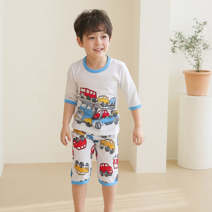 正韓 Puco - 超優質嬰幼兒/兒童七分袖100% 有機純棉家居服/睡衣-車車家族