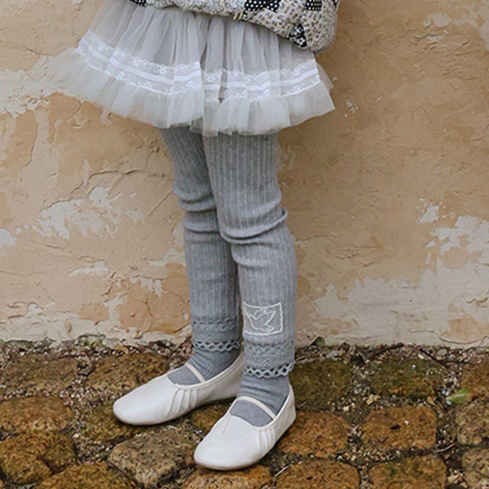 Puellaflo 鬆緊腰微厚羅紋彈性內搭褲-灰