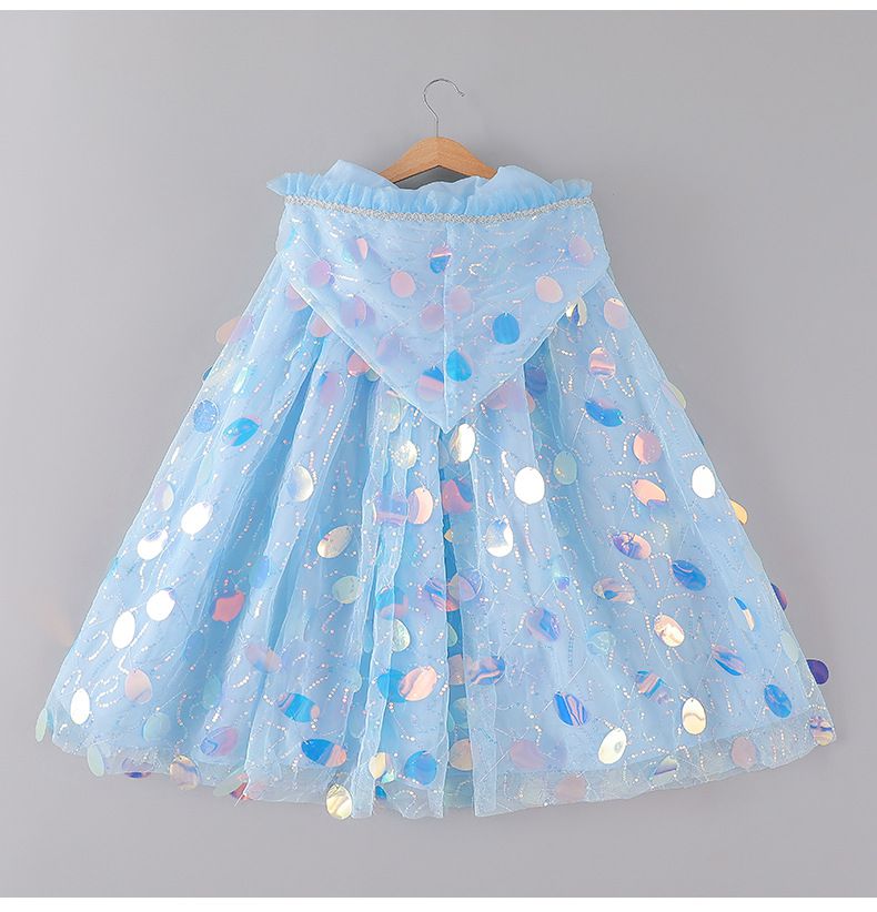 圓形亮片裝飾連帽斗篷-閃耀藍