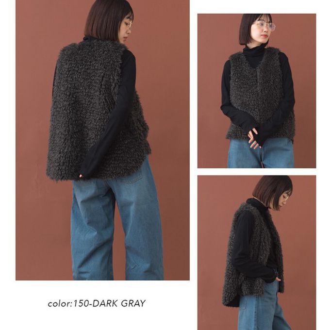 日本 OMNES - 泰迪蓬鬆穿搭造型加分毛絨背心-炭灰