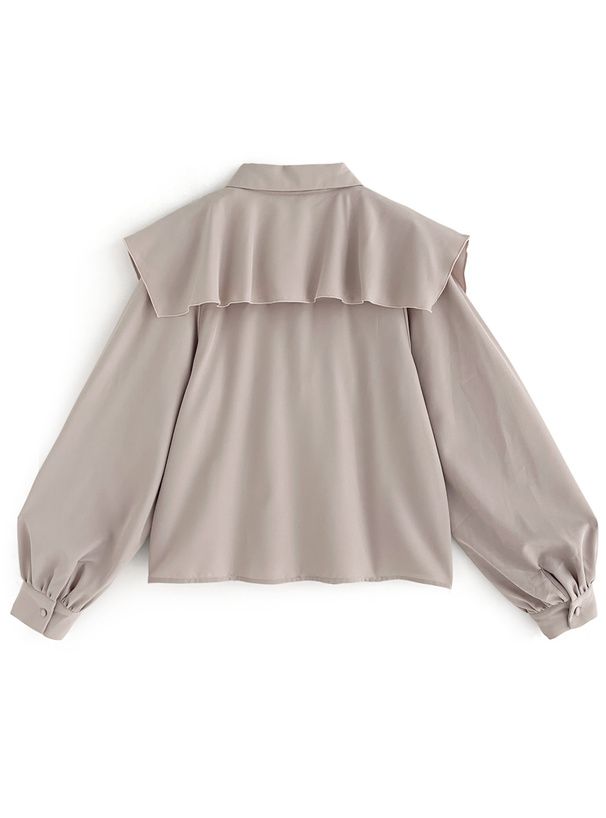 日本 GRL - 優雅層次翻領長袖襯衫-米白 (F)