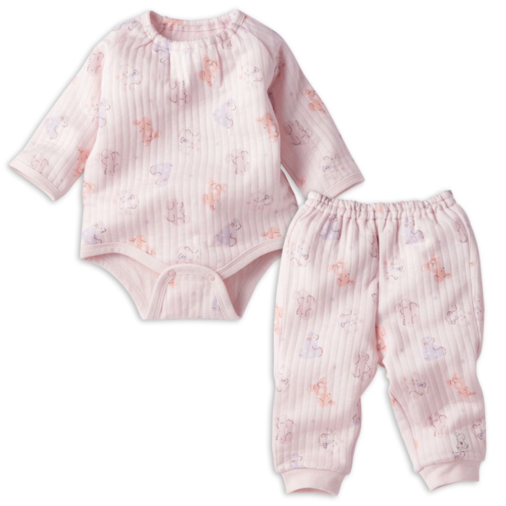 嬰兒長袖包屁衣家居服-兔子-粉紅色