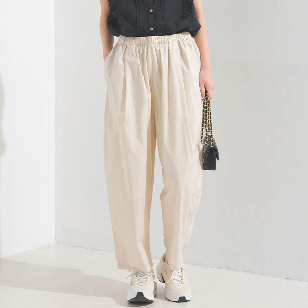 100%棉 皺褶感休閒寬褲-象牙