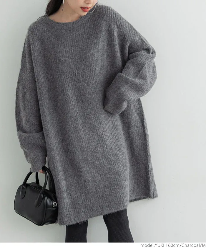 日本 COCA - ふあふあ 柔軟長版寬鬆毛衣-卡其