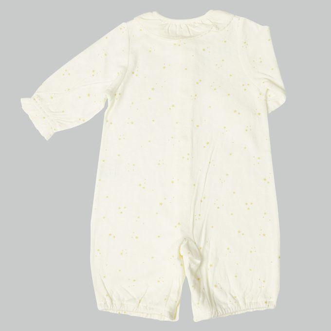 akachan honpo - 長袖蓬鬆有機棉連身衣-象牙白色 (50～70cm)