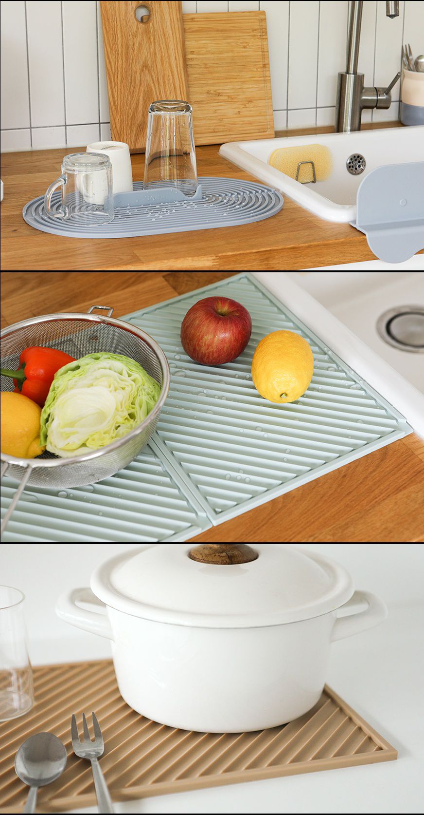 韓國 Daily Like - 矽膠瀝水板-方形綠 (長31.8cm, 寬23.3cm)