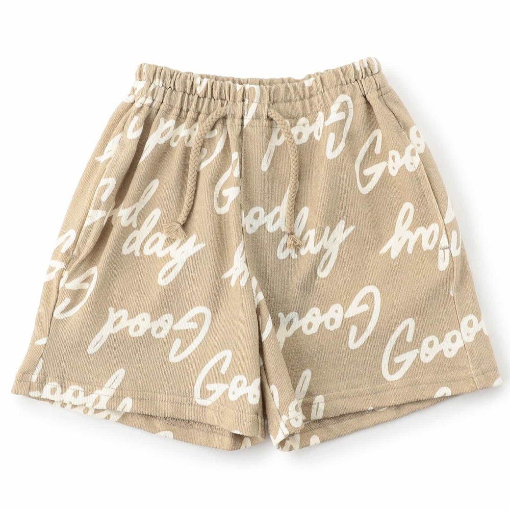 100%純棉 印花休閒短褲-英文-淺棕