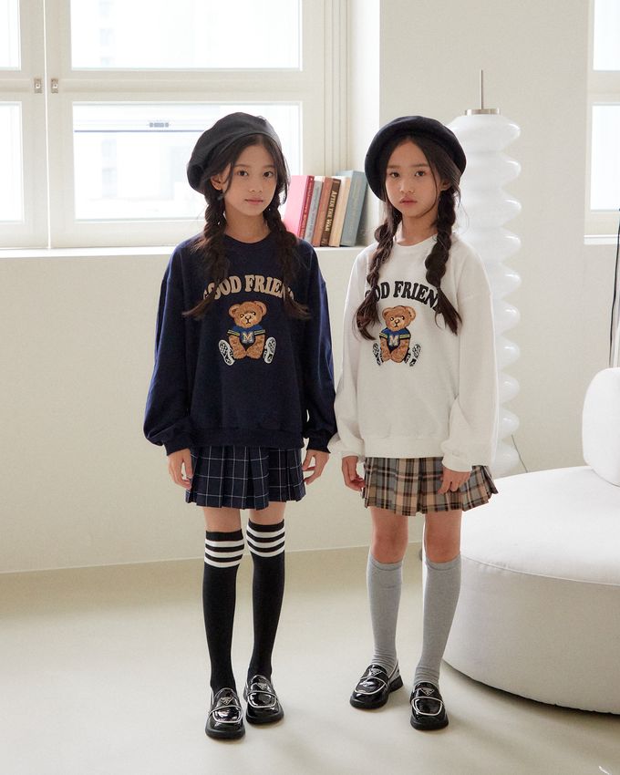 韓國 sm2 - 玩偶熊熊印長袖大學T-深藍