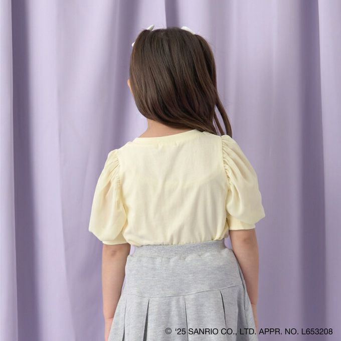 日本 Lycee mine - 閃亮印花雪紡泡泡袖上衣-卡通人物大耳狗-奶油黃