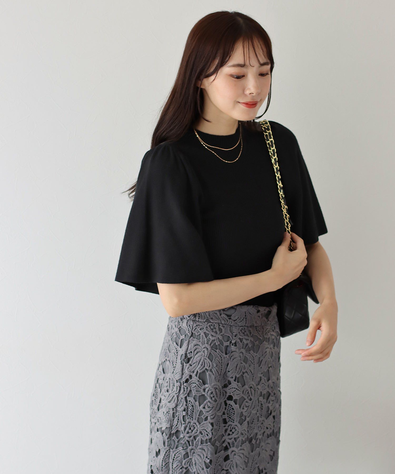 日本 BLUE EAST - 溫柔小立領羅紋五分袖上衣-深綠