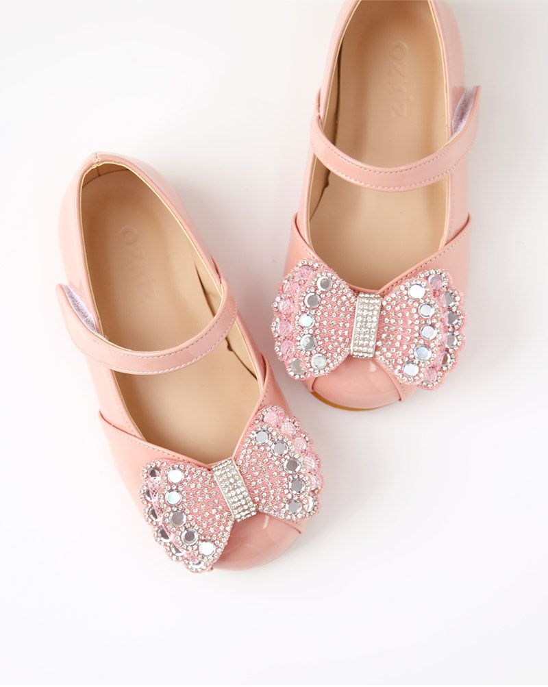 韓國 OZKIZ - 雙層鑽石蝴蝶結漆皮皮鞋-粉
