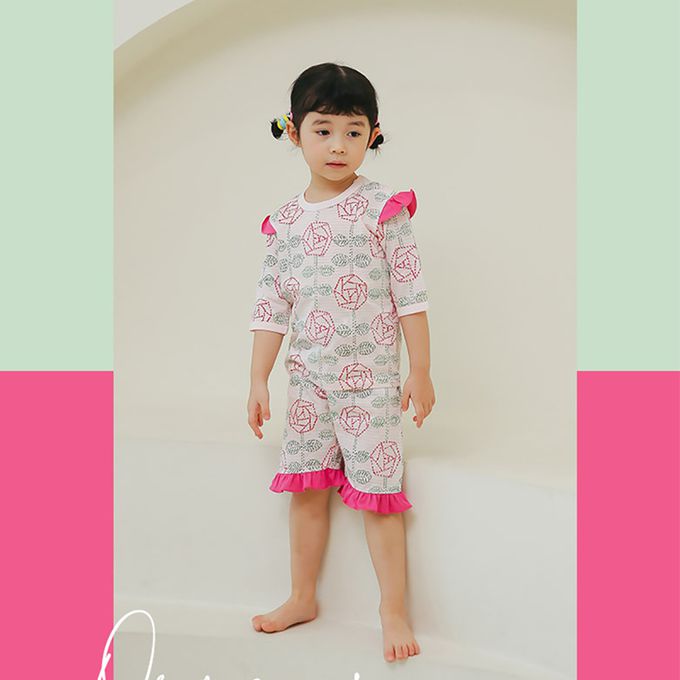 正韓 Puco - 超優質嬰幼兒/兒童七分袖100% 有機純棉家居服/睡衣-玫瑰花園