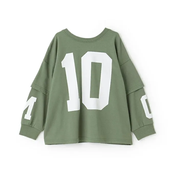 日本 b-ROOM - 正反兩穿 吸水速乾數字印花長袖上衣-灰