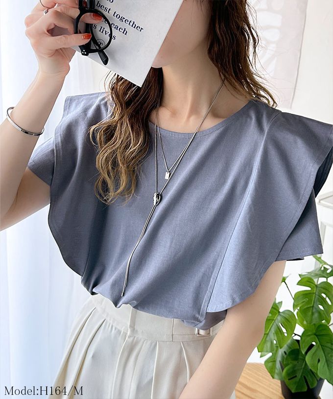 日本 Classical Elf - 純棉柔滑光澤感荷葉袖上衣-黑