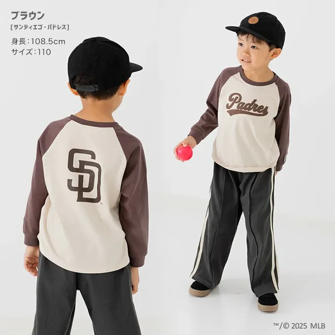 日本 Chil2 - MLB聯名 立體刺繡長袖上衣-聖地牙哥教士-棕