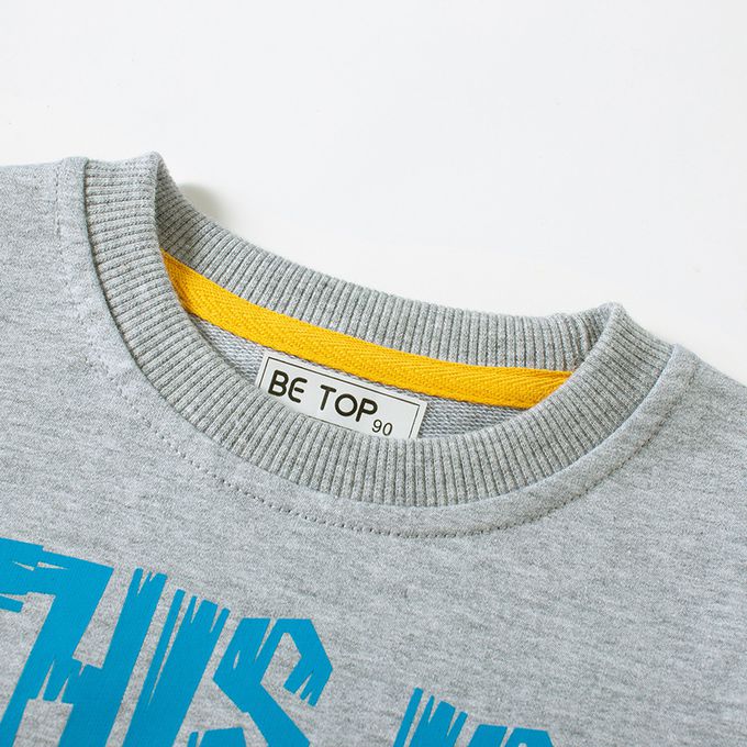 純棉圓領長袖上衣/大學T-繽紛水泥車-藍色