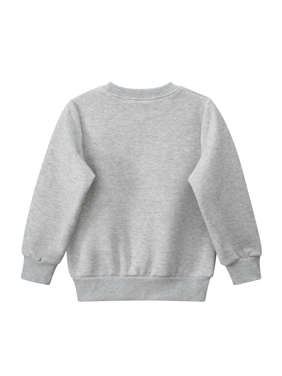 加絨棉質圓領長袖上衣/大學T-可愛熊熊-灰色