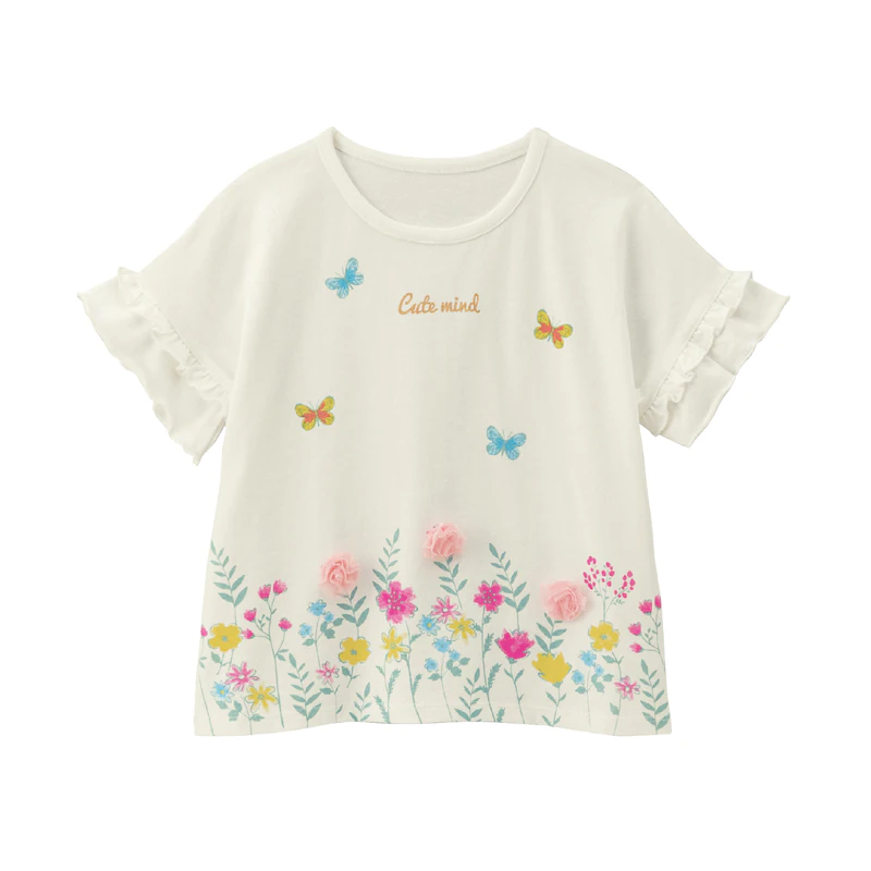 日本千趣會 - GITA 天竺棉印花短T(立體拼接)-冰淇淋花球-灰藍