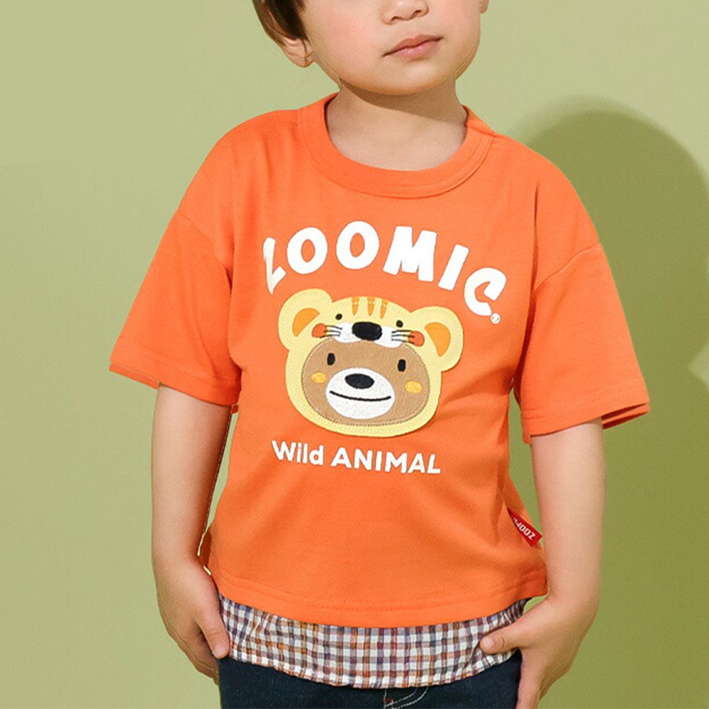 假面小熊層次感天竺棉短袖上衣-老虎-橘