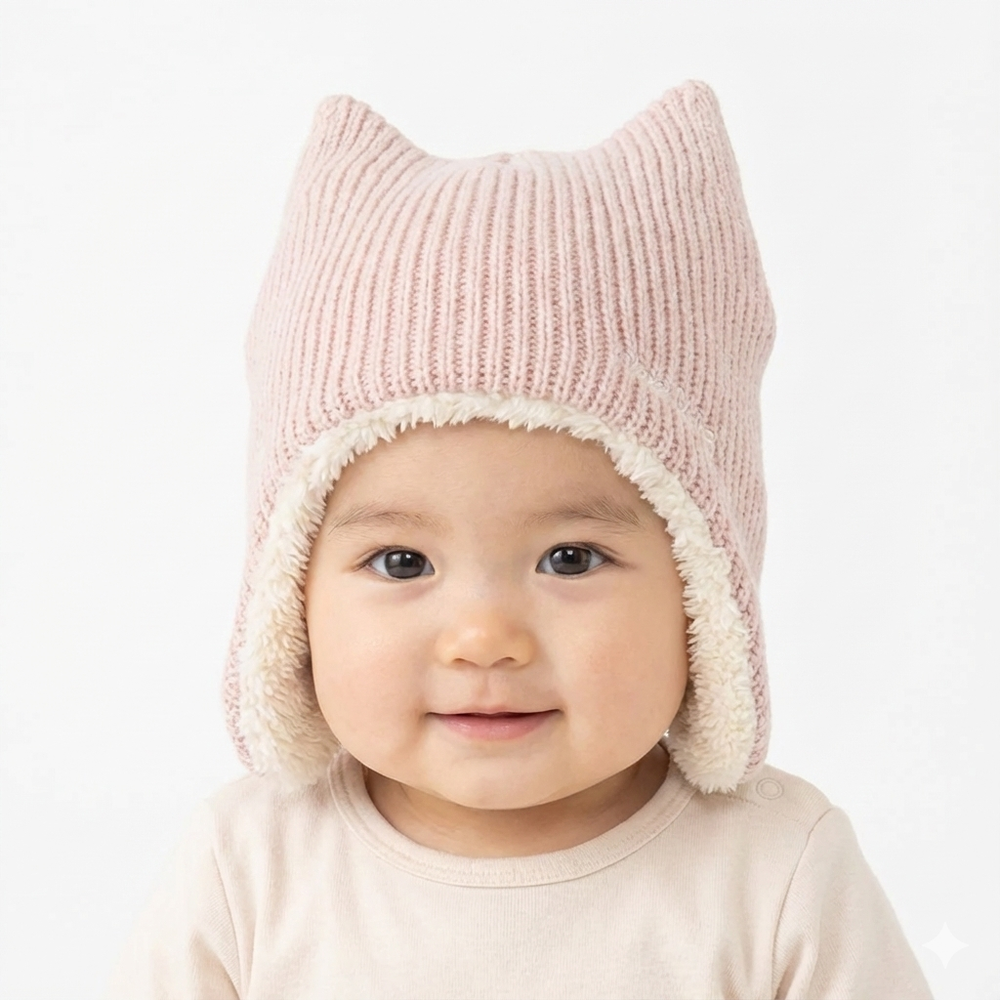 小耳朵冬帽 內裡刷毛-粉紅色