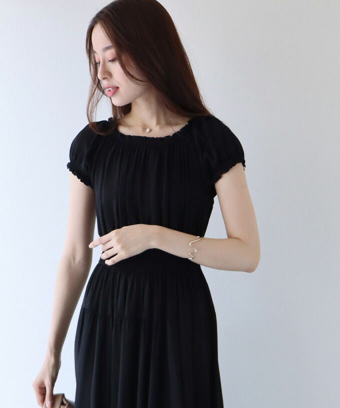 日本 BLUE EAST - 絕美平口縮腰泡泡袖洋裝-碎花-藍