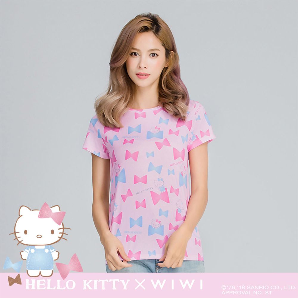 WIWI - 短版-花蝶Hello Kitty防曬排汗涼感衣-女-戀愛粉 (XL)