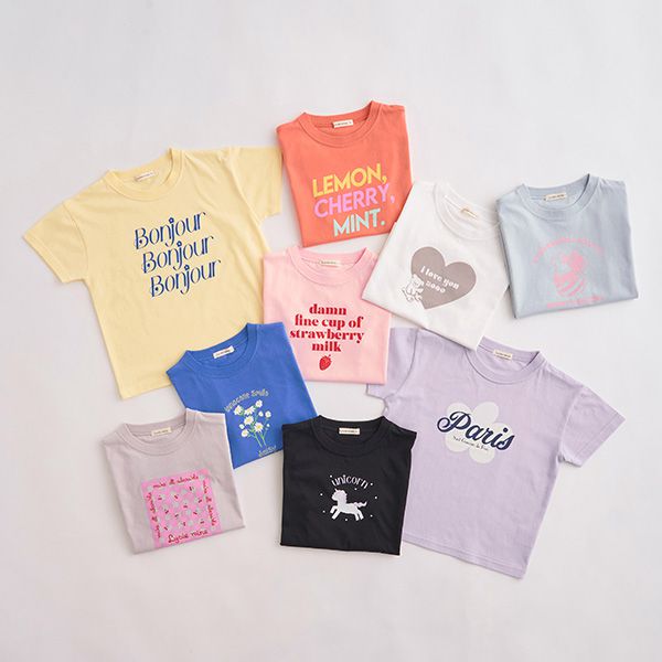 日本 Lycee mine - 可愛少女標語印花短袖上衣-黑色獨角獸