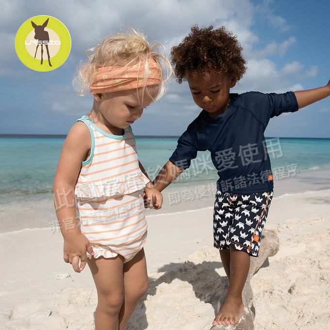 德國 Lassig - 嬰幼兒抗UV短袖泳裝上衣-海軍藍