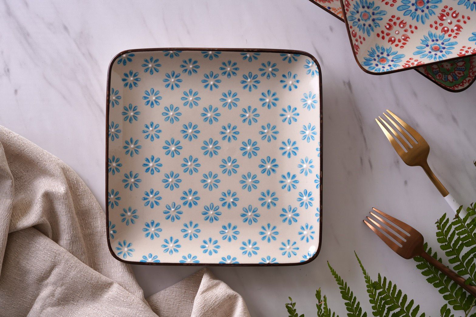 法國 Chehoma - 點繪圖騰-四方盤 (長度18.5cmx寬度18.5cm)-4入