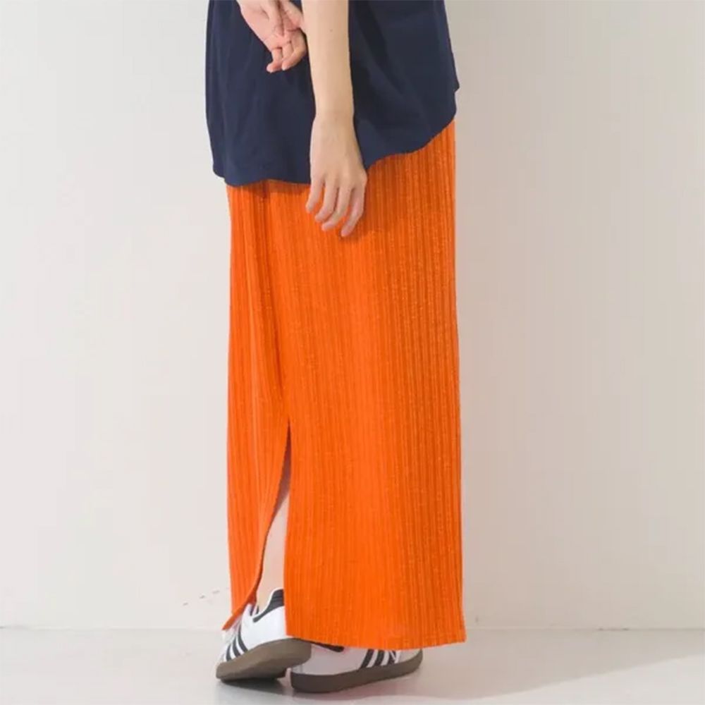 休閒百搭羅紋後開叉長裙-橘