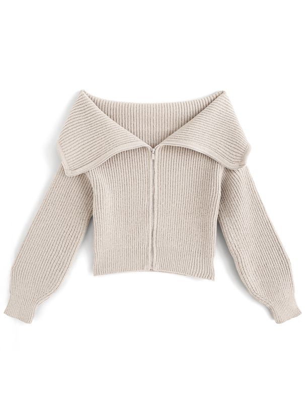 日本 GRL - 露肩羅紋兩件式針織上衣-淺米 (F)