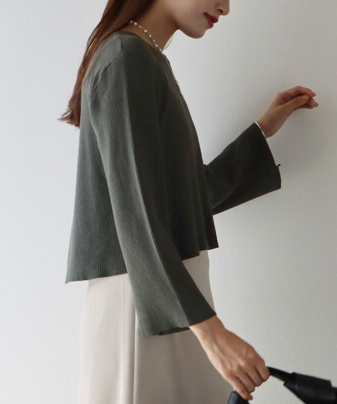 日本 BLUE EAST - 後交叉設計羅紋長袖上衣-咖啡棕