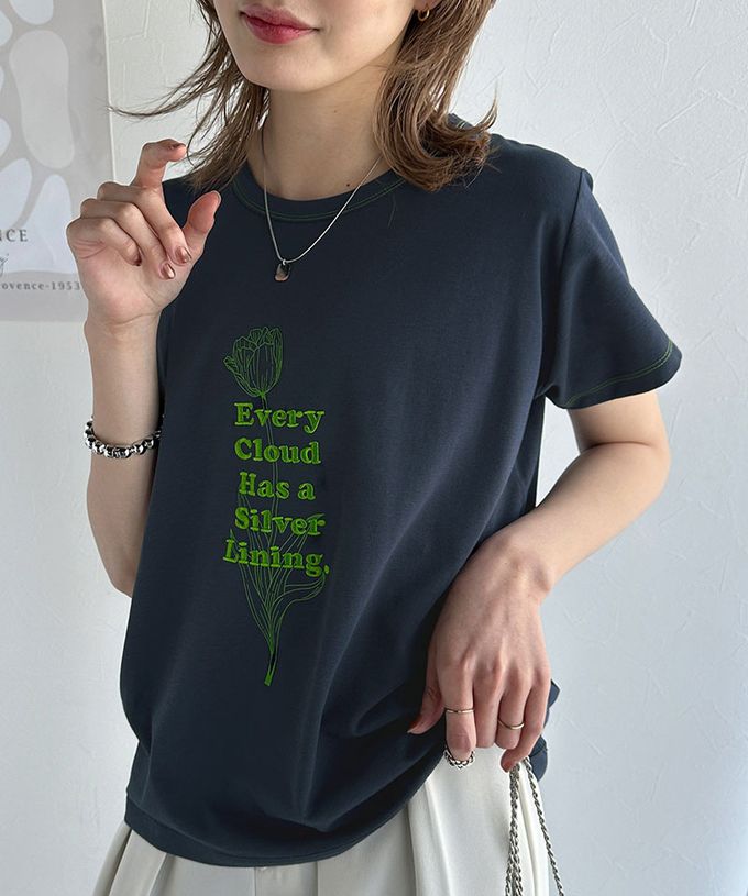 日本 Classical Elf - 花朵標語刺繡短袖上衣-白