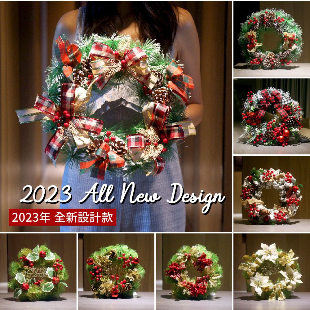 芬蘭聖誕花圈-B12金葉紅緞帶花圈 (30cm)