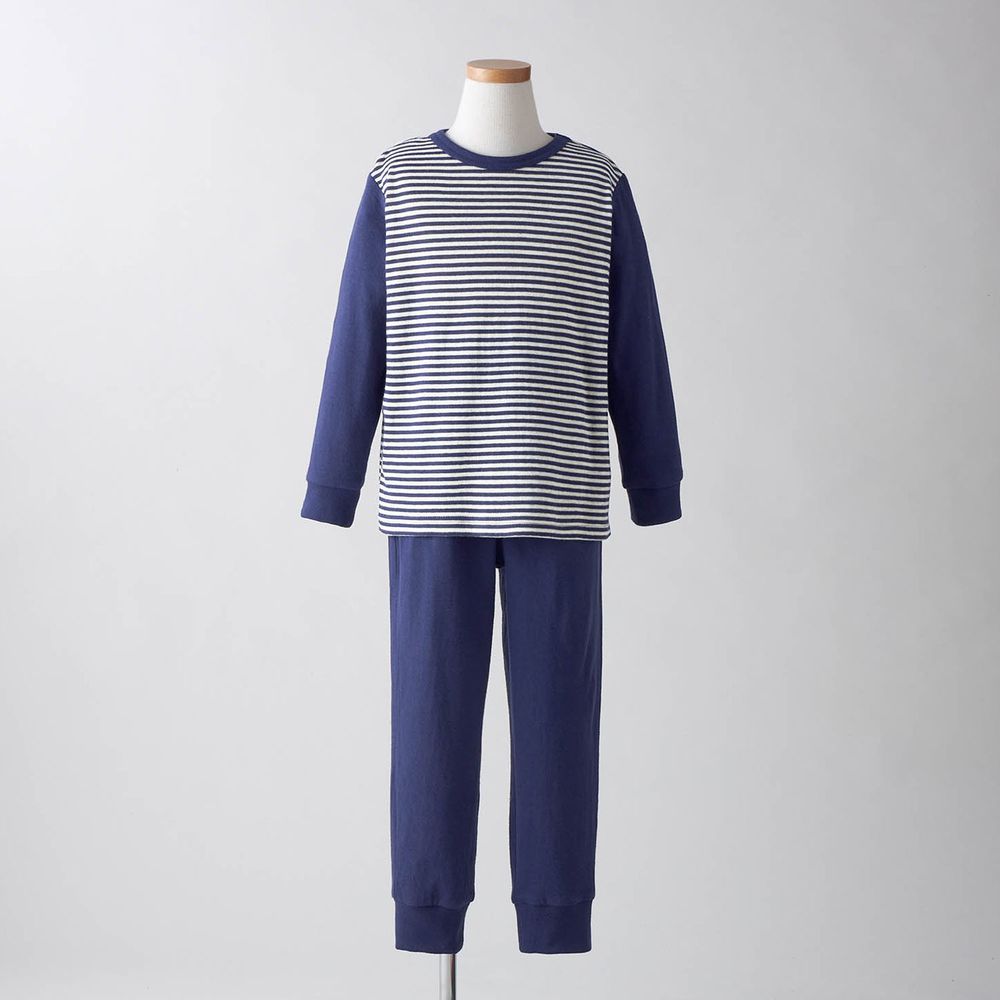 日本千趣會 - 100%純棉 (兒童)發熱家居服/睡衣(背部加厚)-條紋-藍