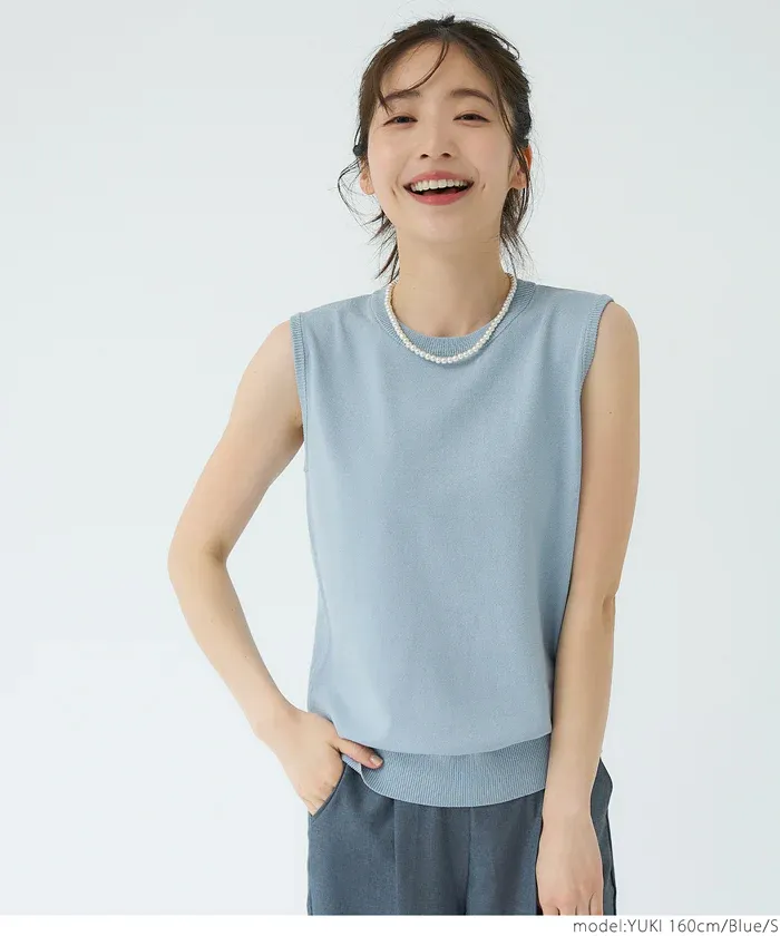 日本 COCA - 嫘縈混涼爽彈性無袖上衣-淺藍
