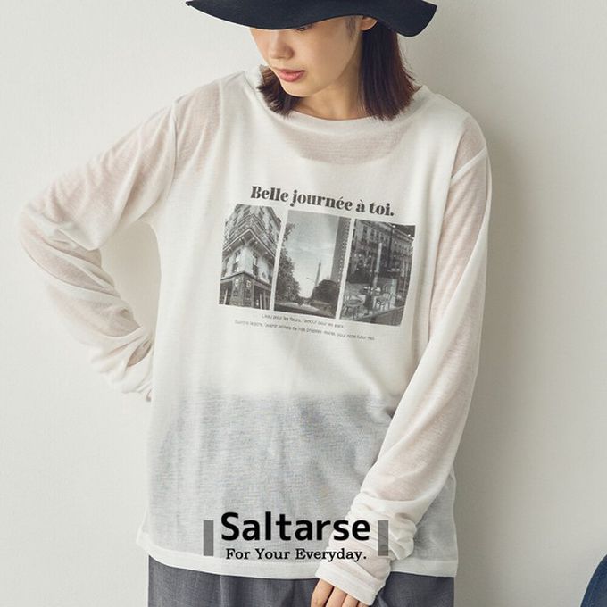 日本 Sans Souci 34+ - 率性照片印花薄透長袖上衣-白