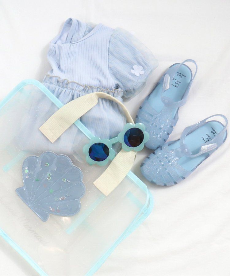 日本 apres les cours - 亮片墜飾防水PVC圓形肩背/手提包-貝殼-水藍