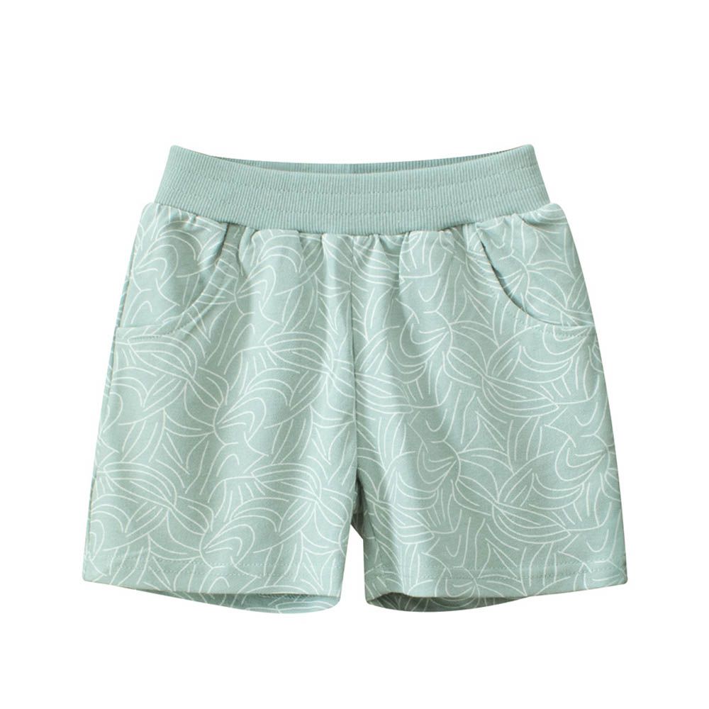 純棉腰鬆緊五分褲-滿版印花-淺綠