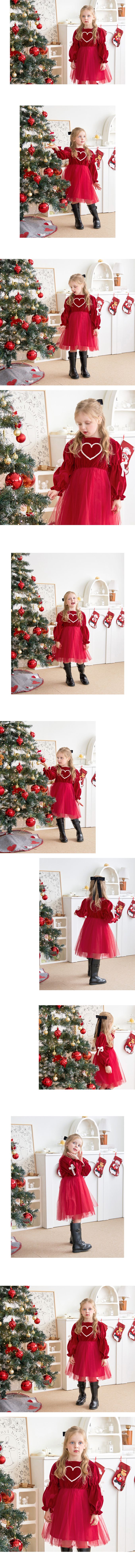 韓國 WALTON kids - 優雅紅絲絨裝飾袖蕾絲洋裝-酒紅