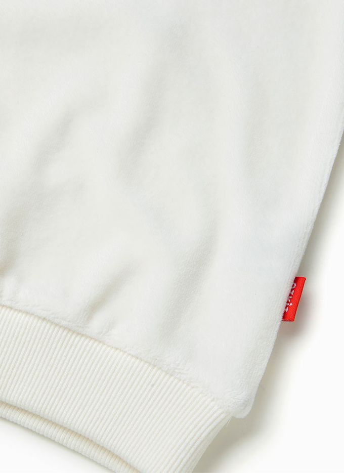 韓國 OZKIZ - 閃亮雛菊波浪暖絨長袖大學T-象牙白