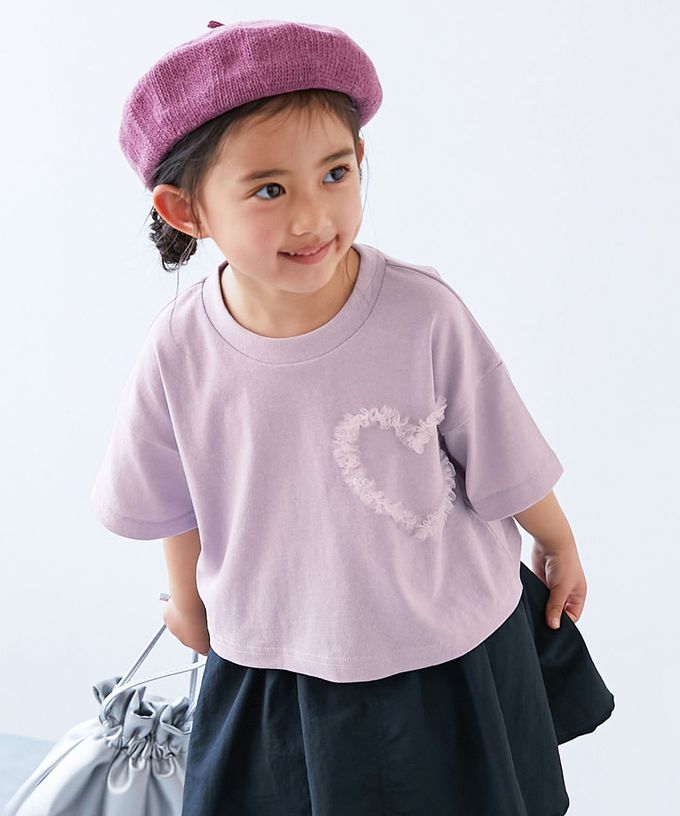 日本 devirock - 俏皮心型薄紗短袖上衣-淺紫