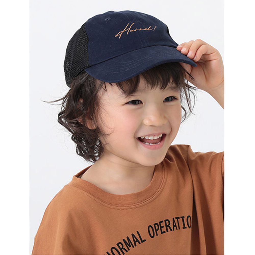 日本 devirock - 復古刺繡透氣兒童鴨舌帽-深藍